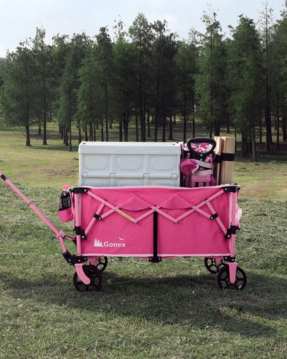 Gonex 38''L Collapsible Foldable Wagon Cart with 360lbs Weight Capacity,220L Folding Utility Garden Cart with Detachable Wheels for Grocery Sports Shopping Camping - Pink