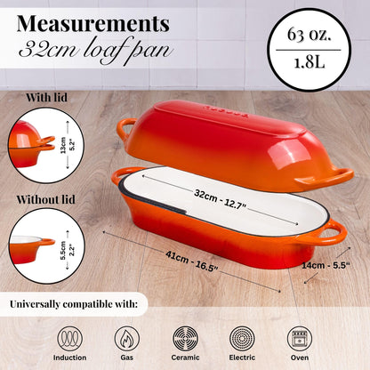 Nuovva Enamelled Cast Iron Cookware Bundle – Dutch Oven Pot with Lid, Casserole Dish & Bread Loaf Pan – Premium Ovenproof Cookware Set for Baking, Roasting & Everyday Cooking