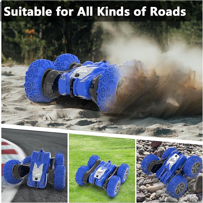Remote Control Car RC Stunt Cars Double Sided 360° Rolling Rotating Rotation Rechargeable Car Toy for 6 7 8-12 Year Old Boy Kids Birthday Xmas Gift Blue