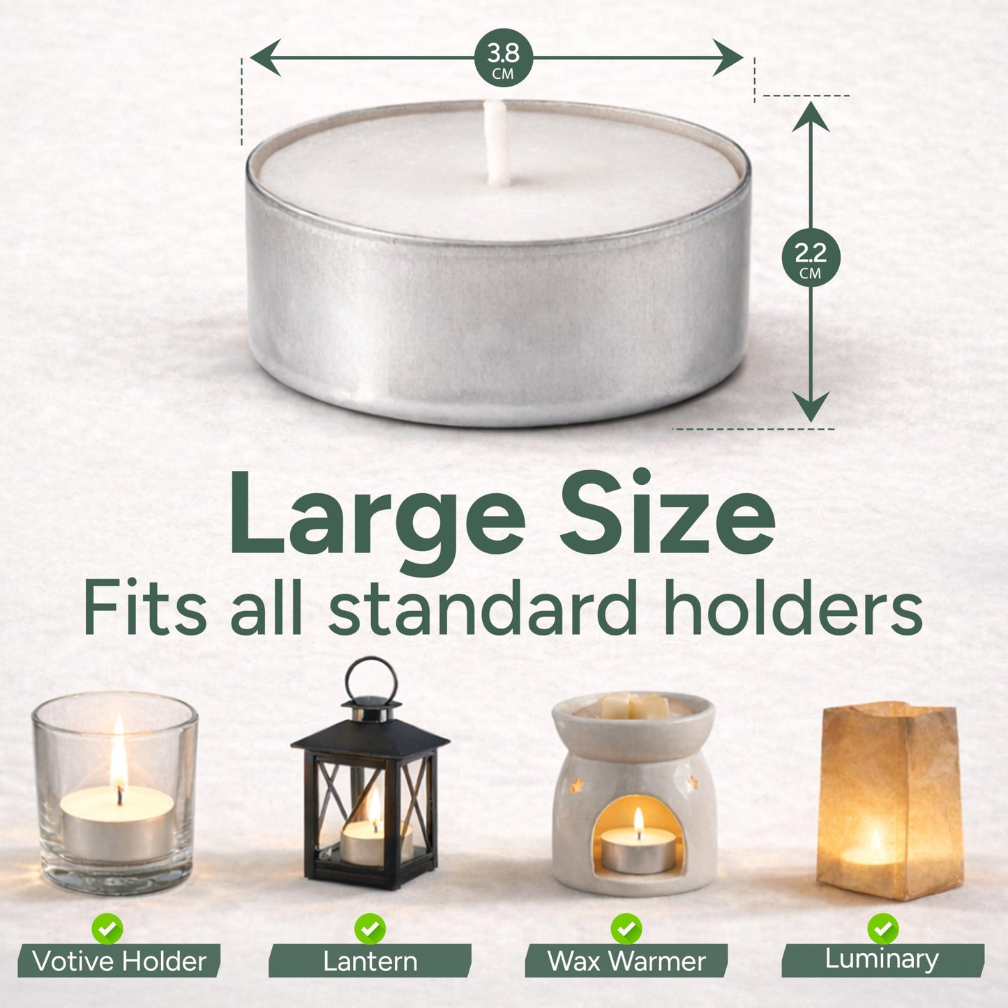 Zuvo Tea Lights Candles 4 Hour Burn (100 Pack) - White Lights - 1.5"W x 1"H Smokeless & Unscented Candles - Party Candles- for Weddings, Home Decor