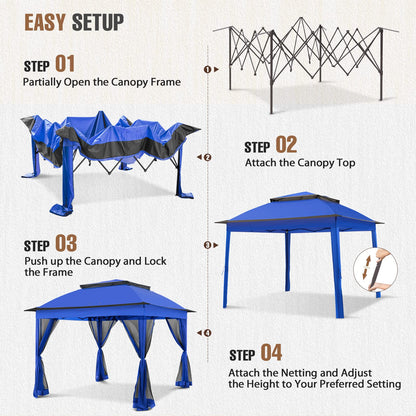 INTER HUT 11x11 Pop Up Gazebo Tent with Mesh Netting, Instant Outdoor Canopy with UPF 50+ UV Protection, Water Resistant, Blue