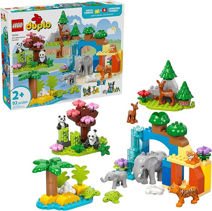 LEGO DUPLO Town 3 in 1 Wild Animal Families Building Toy Playset - Preschool Learning and Educational Toy for Toddlers Boys and Girls Ages 2+ - with 10 Animal Figures - Baby Gift Idea - 10446