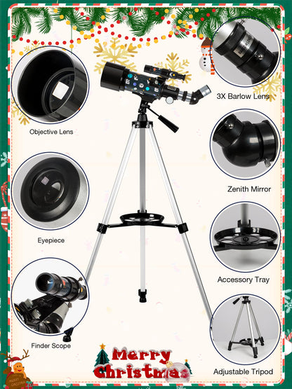 Telescope for Kids Adults Astronomy Beginners Over 8 Years Old, 70mm×400mm Aperture Astronomical Refractor Telescopes with Phone Adapter & Wireless Remote, Astronomy Space for Christmas Birthday