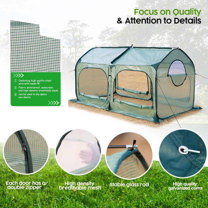 Pop up Greenhouse Tent Cover Tunnel Plant House,Large Gardening Flower Sunshine Room with Mesh Windows,Backyard PE Cover for Cold Frost Protector with Stakes and Rope Guys