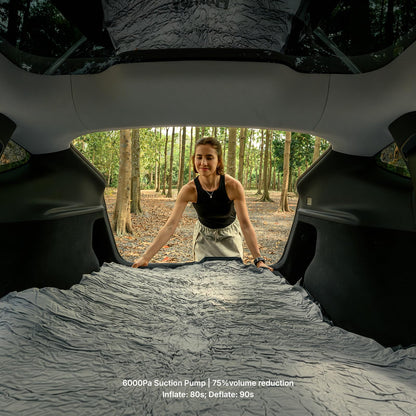 Tesla Model Y FlatCore TPU Backseat Mattress, 7.5" Hybrid Support Car Bed with Built-in Pump, Wedge Design Levels 12° Rear Seat Slope to Flat for Road Trips, Camping, Work Shifts, Naps