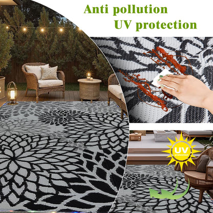 YONILE Outdoor Rug 9x12 ft with LED Light, Waterproof Reversible Outdoor Plastic Straw Rug for Patios Clearance, Large Outdoor Area Rug Carpet RV Mat for Camping Backyard Deck Porch Beach