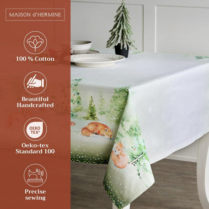 Maison d' Hermine Table Cloth Square Table 100% Cotton 54 x 54 Inches Fall Tablecloth Reusable Everyday Use for Thanksgiving Christmas Decorations Dining Farmhouse Party (Winter Mornings)