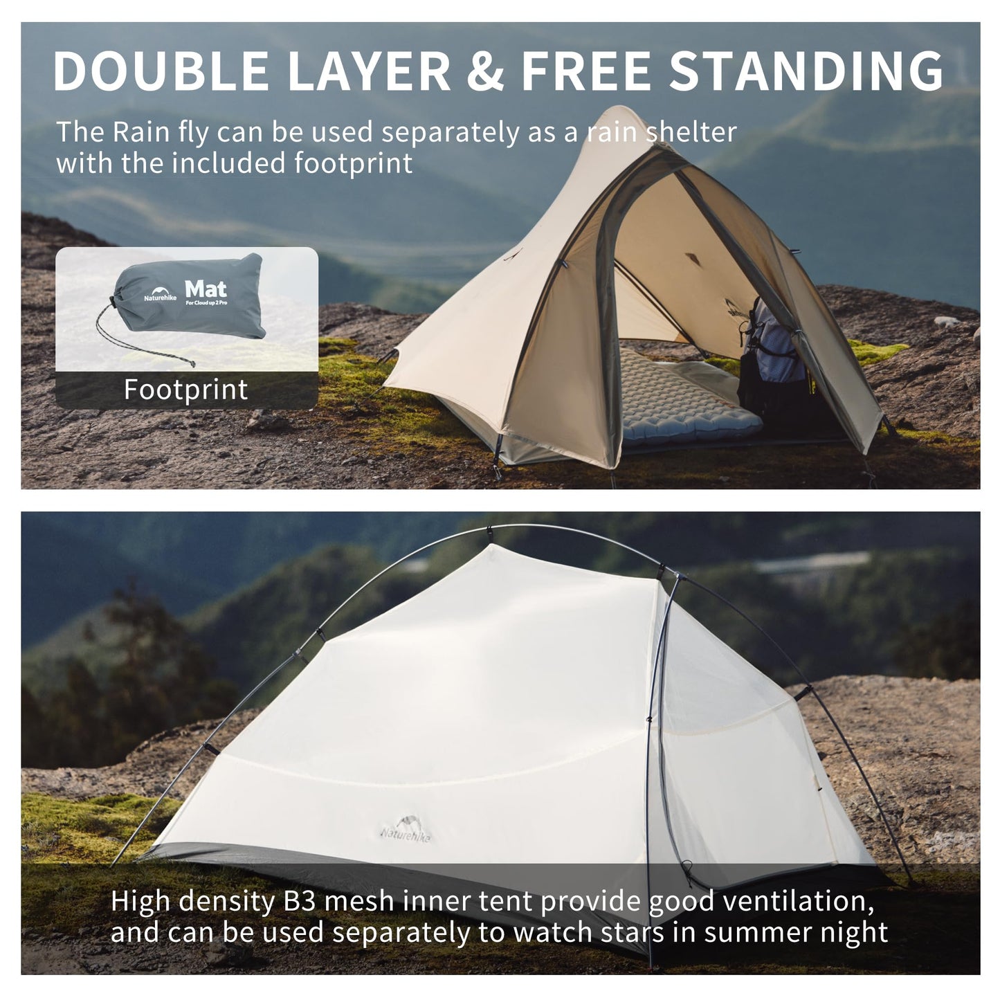Naturehike Cloud-Up 1 Person Tent, Lightweight Backpacking Tents for One Man, Waterproof Ultralight One Person Tent for Camping Hiking Backpacking