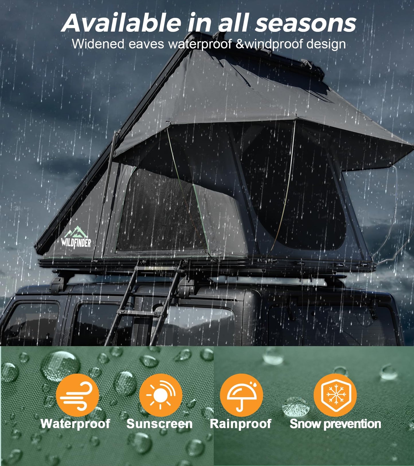 WildFinder Rooftop Tent Hard Shell Roof Top Tent Hardshell Suitable for Jeep SUV Truck Van, 2-3 Person, Gray