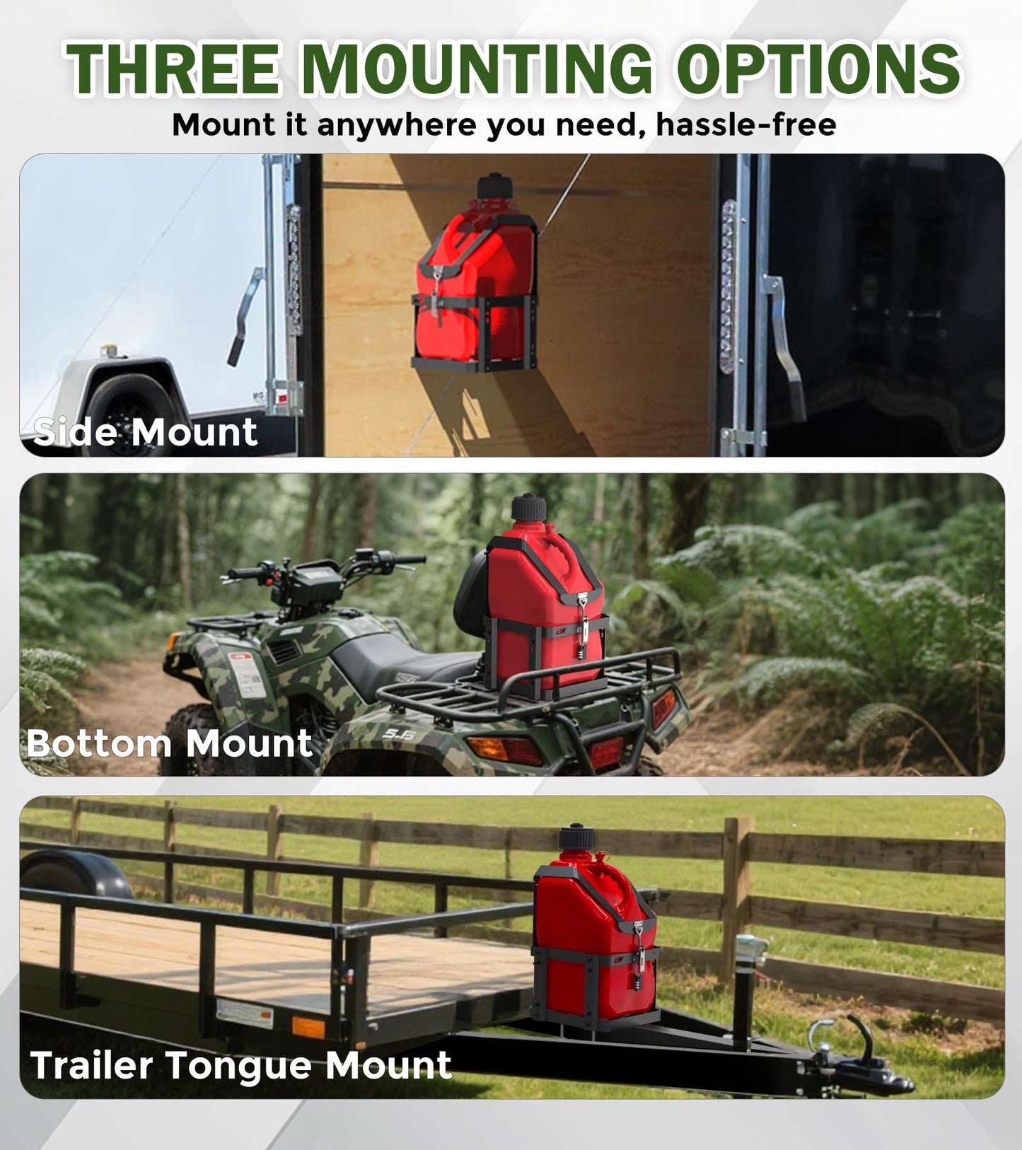 ELITEWILL Adjustable Trailer Backpack Blower Rack Holder with Lock and Fuel Jug 5.5 Gallon Gas Can Holder for Trailer, Anti-Theft Gas Can Rack Mount