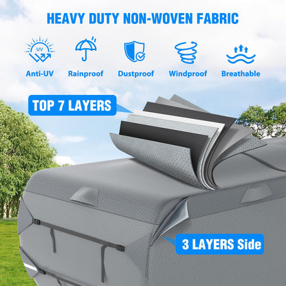 Mofeez 5th Wheel RV Cover 29-33ft, 7 Layers Top Extra-Thick Fifth Wheel Cover, Waterproof Windproof Anti-UV Rip-Stop Toy Hauler Camper Cover with 3Pcs Extra Straps, 6 Gutter Covers & 4 Tire Covers