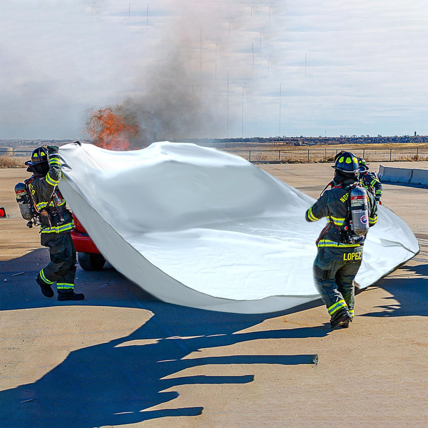 Azazccm Emergency Fire Blanket for Car, Large Fiberglass Fire Suppression Blanket, Survival Safety for Electric Vehicle Truck Automotive Conflagration (13.12x19.68FT), White
