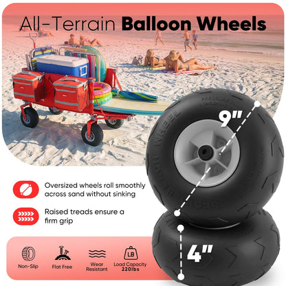 Sekey Heavy Duty Beach Wagon with 9" Big Sand-Proof Wheels, 300L Oversized Foldable Beach Cart with Cooler| Adjustable Handle & Balloon Tires for Sand, Camping,Vacation