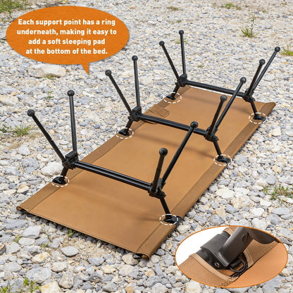 POMOLY Lightweight Camping Cot, 3-Level Height Adjustable Folding Bed for Adults, Portable Outdoor Heavy-Duty Reinforced Legs, 400 lbs Capacity, Military Army Ultralight Backpacking Hunting