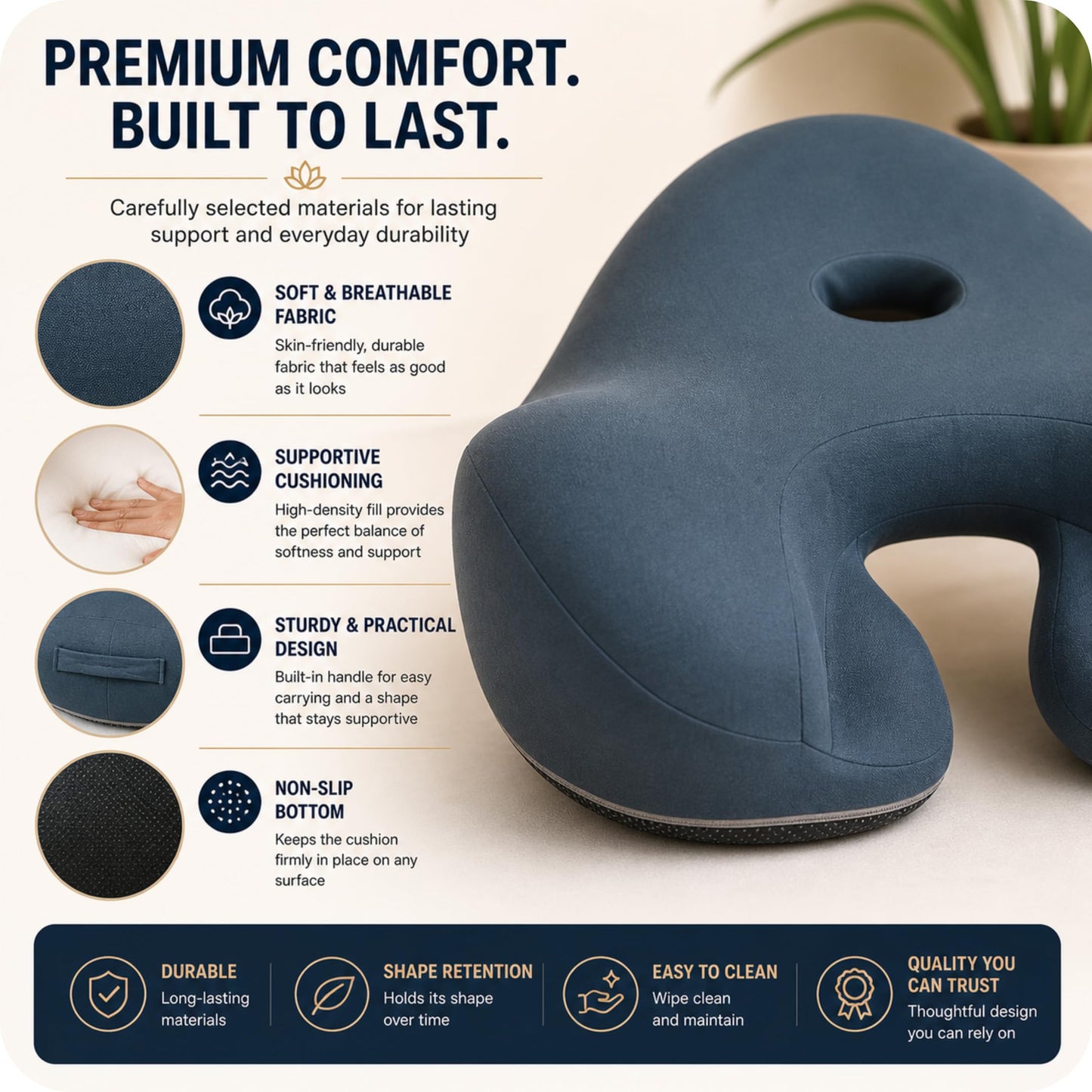 Ergonomic Meditation Cushion with Foot Rest & Carry Strap – Large Floor Cushion for Adults – Meditation Seat & Yoga Cushion for Mindfulness, Sound Healing & Reiki