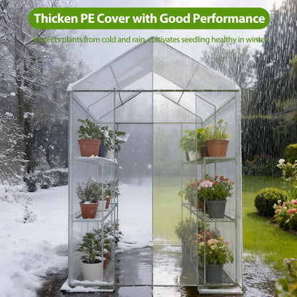 Carotex Walk-in Greenhouse, 48 x 73 x 75 Inch Outdoor Plant Green House with 3 Tiers 12 Shelves, Heavy Duty Steel Frame & Thicken PE Cover, Portable Greenhouses for Balcony, Patio, Deck, Gardening