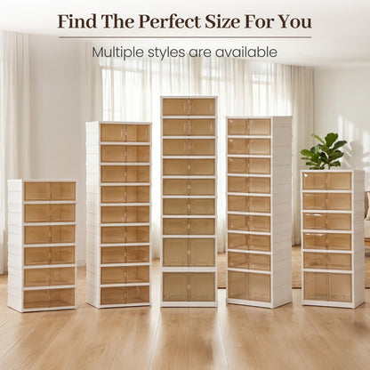Tykacna Foldable Shoe Rack Organizer with Magnetic Clear Doors, 9 Tier Collapsible Shoe Storage Cabinet, Large Plastic Portable Shoe Box with Wheels for Closet, Entryway, Bedroom, Fits 18 Pairs