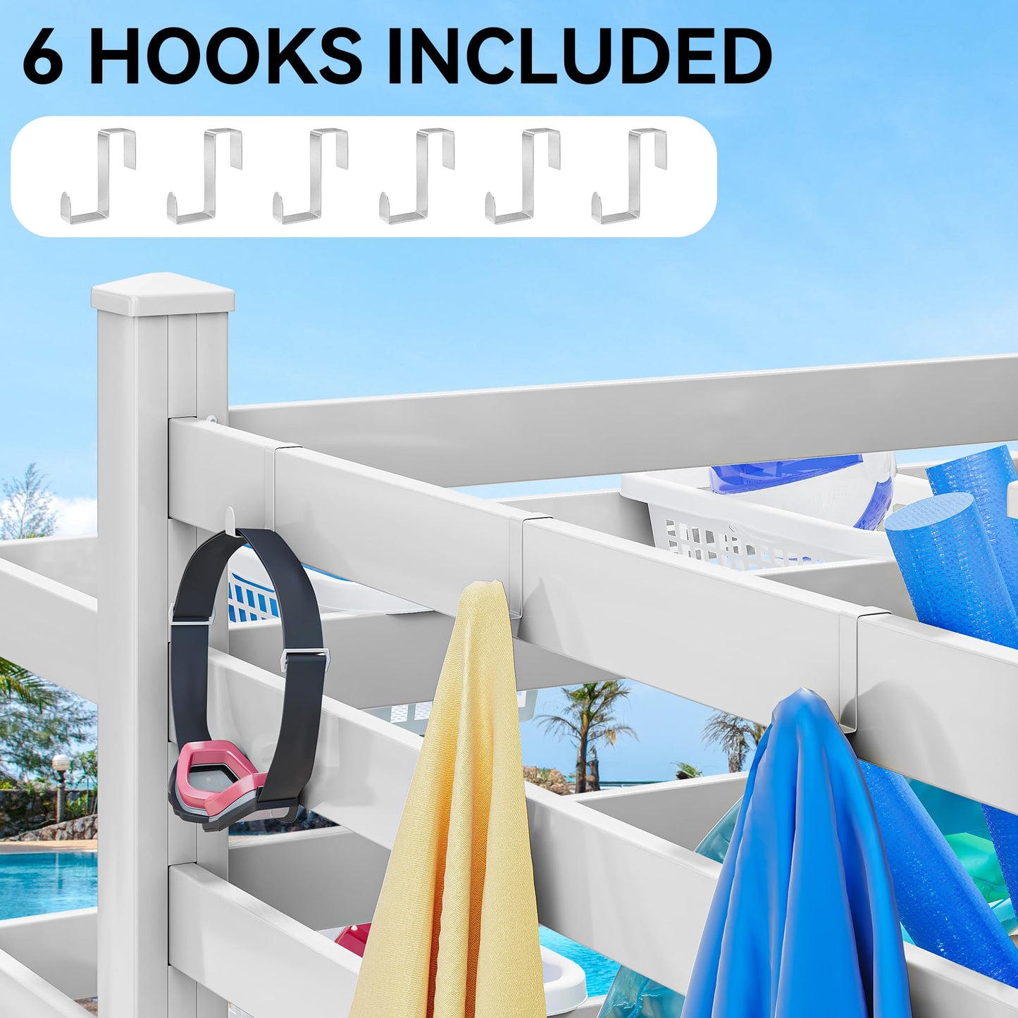 YITAHOME 64" W x 47" L x 39" H Poolside Deckbox Storage Organizer with 6 Movable Hooks, Outdoor Waterproof Pool Storage Bins