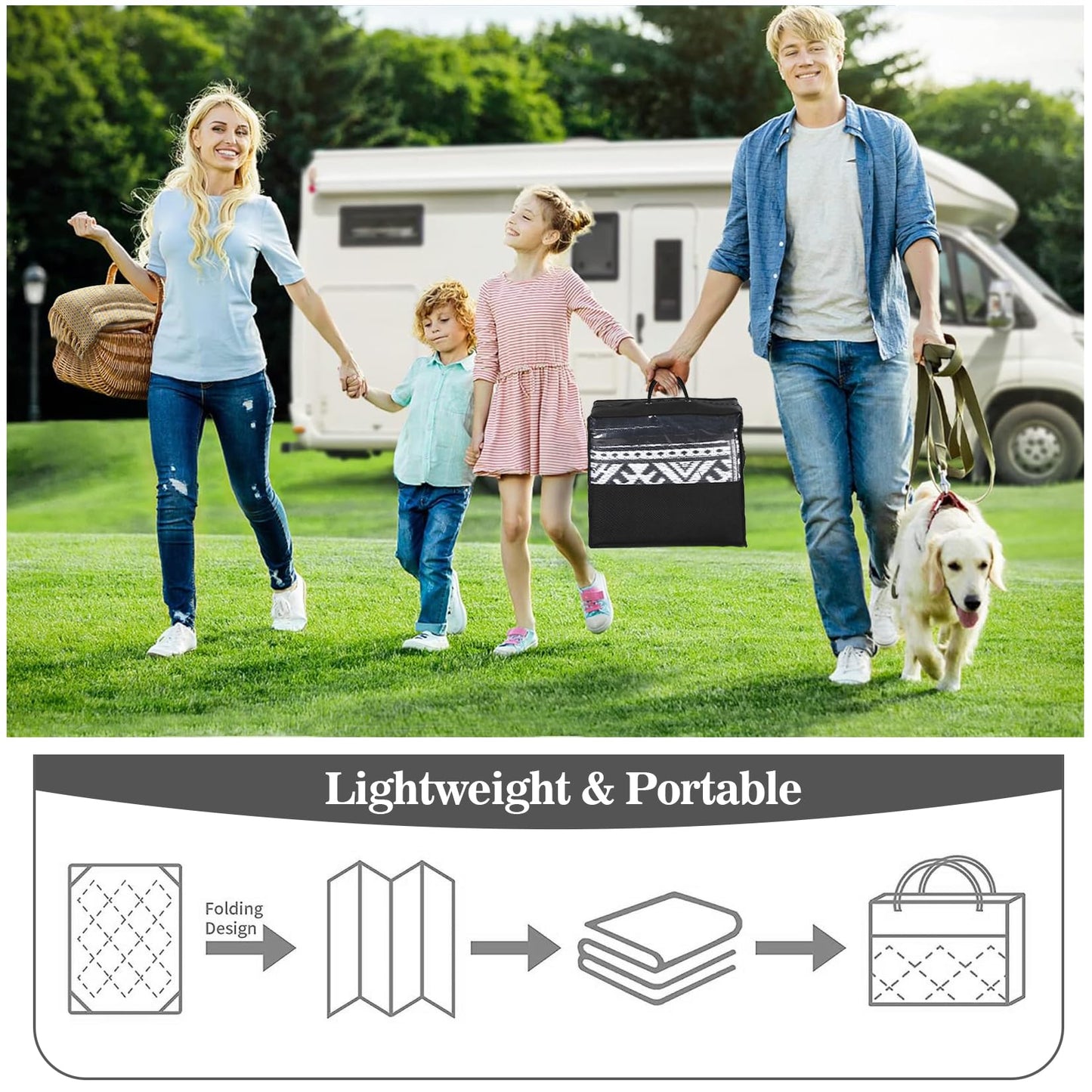 COZYLOOM Outdoor Rug 10' x 20' Waterproof for Patios Clearance, Reversible Outdoor Plastic Straw Camping Rug Carpet, Large Rugs Mats for RV, Camper, Deck, Balcony, Porch, Beach, Picnic,Black & White