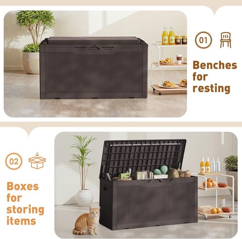 Greesum 100 Gallon Resin Deck Box - Large Outdoor Storage Solution for Garden Tools & Patio Cushions - Dark Brown