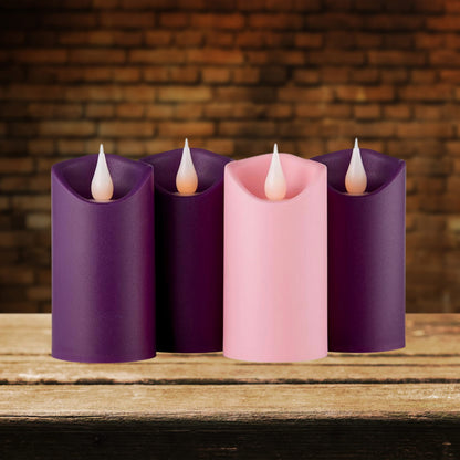 Needzo Flameless Advent Tabletop Pillar Candle Set, Unscented LED Candles, Christmas Wreath Accessories Home Decor, Pack of 4