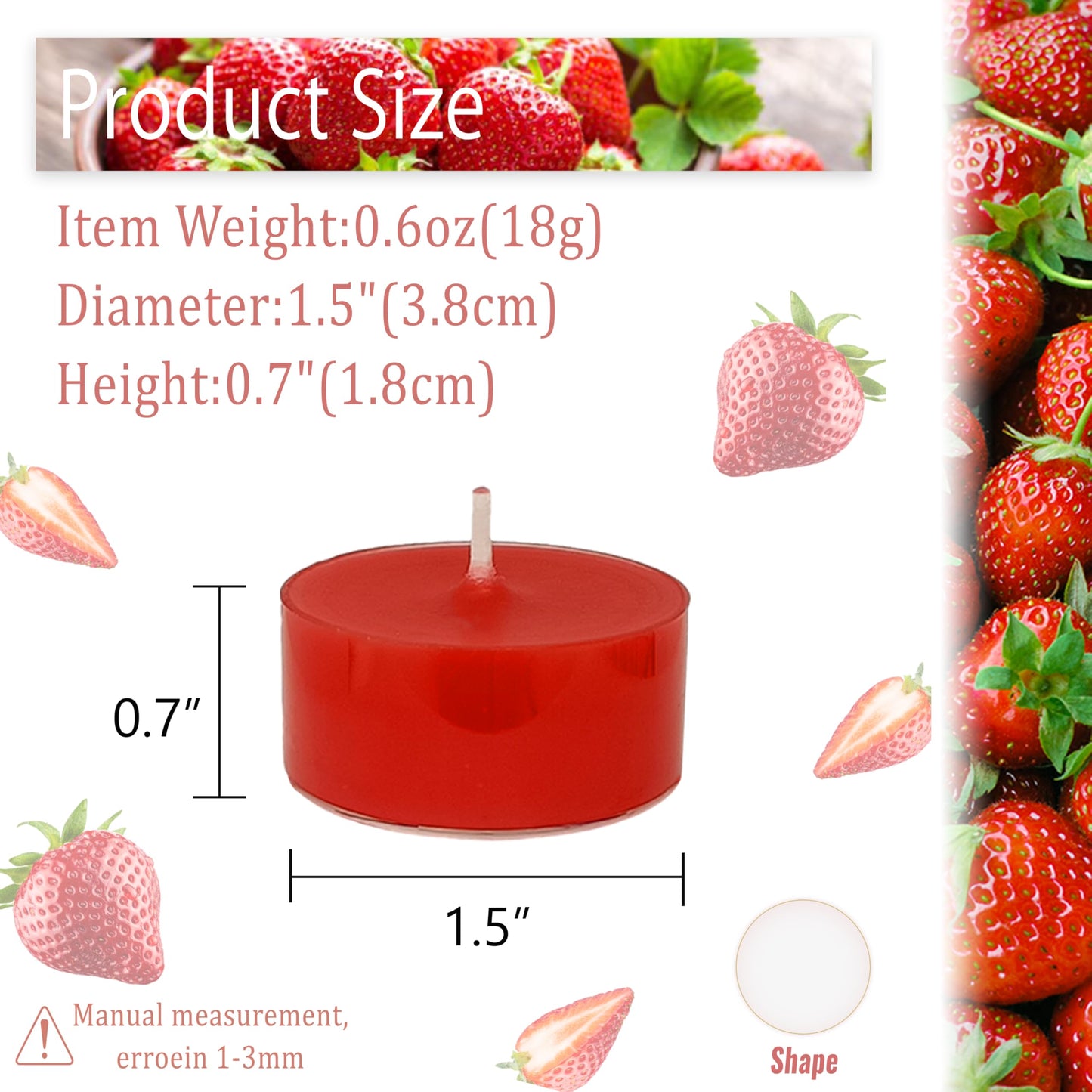 Tea Lights Red Tea Candles Set of 24 – Tealight Candles with Strawberry Scent, Long Burning Handmade Tealights for Wedding Meditation Home Decor Gift
