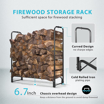 VIVOHOME 5ft Heavy Duty Indoor Outdoor Firewood Storage Log Rack with Cover Combo Set Black and 5ft Outdoor Firewood Storage Cover with Zipper and Hook Loop Tape (Log Rack not Included)