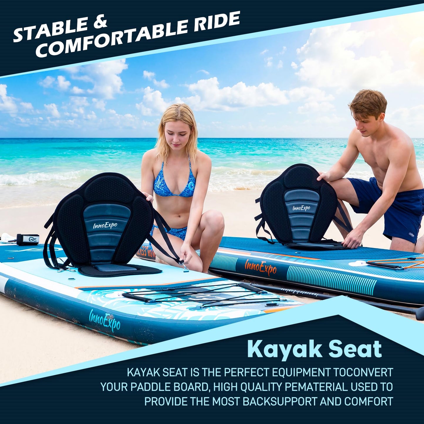 InnoExpo 11' Inflatable Stand Up Paddle Boards with Premium Accessories, Wide Stable SUP Paddle Board Design, Non-Slip Comfort Deck for Youth & Adults (Tropical/Kayak Seat)