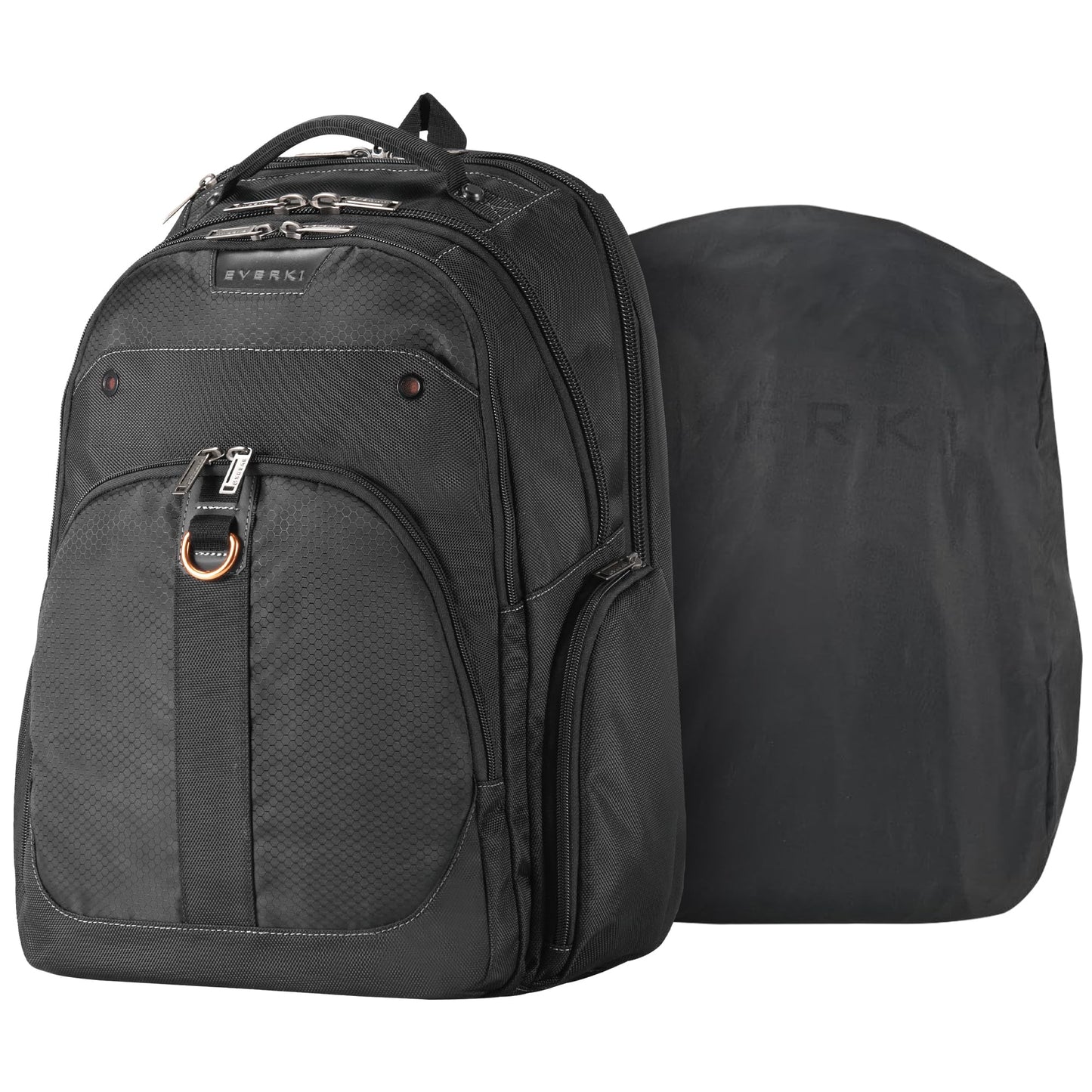 EVERKI Atlas Business Laptop Backpack (EKP121) with Black Rain Cover - Men's Backpack with 13"-17.3" Compartment, 32L Capacity - Travel-Friendly Backpack & Rain Cover Bundle