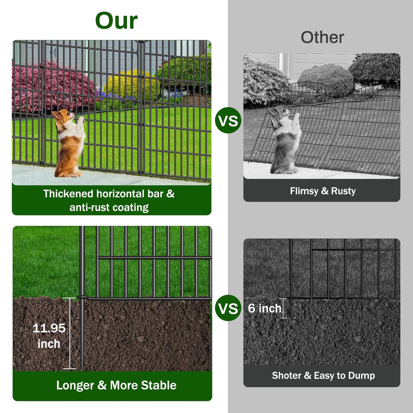 10 Panels No Dig Decorative Garden Fence with Gate - 40 in (H) x 23.6 ft (L), Dog Fence Outdoor for Yard, Rustproof Metal Animal Barrier Ground Stakes Fencing for Garden, Patio, Flower Bed
