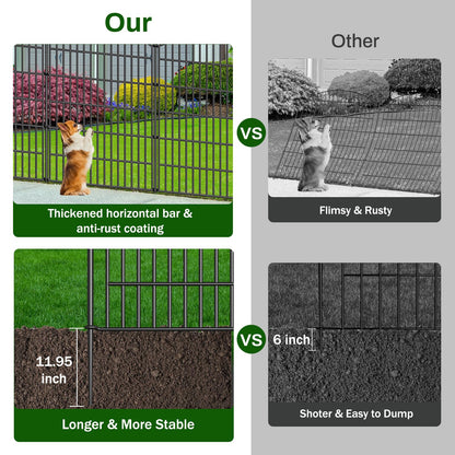 10 Panels No Dig Decorative Garden Fence with Gate - 40 in (H) x 23.6 ft (L), Dog Fence Outdoor for Yard, Rustproof Metal Animal Barrier Ground Stakes Fencing for Garden, Patio, Flower Bed