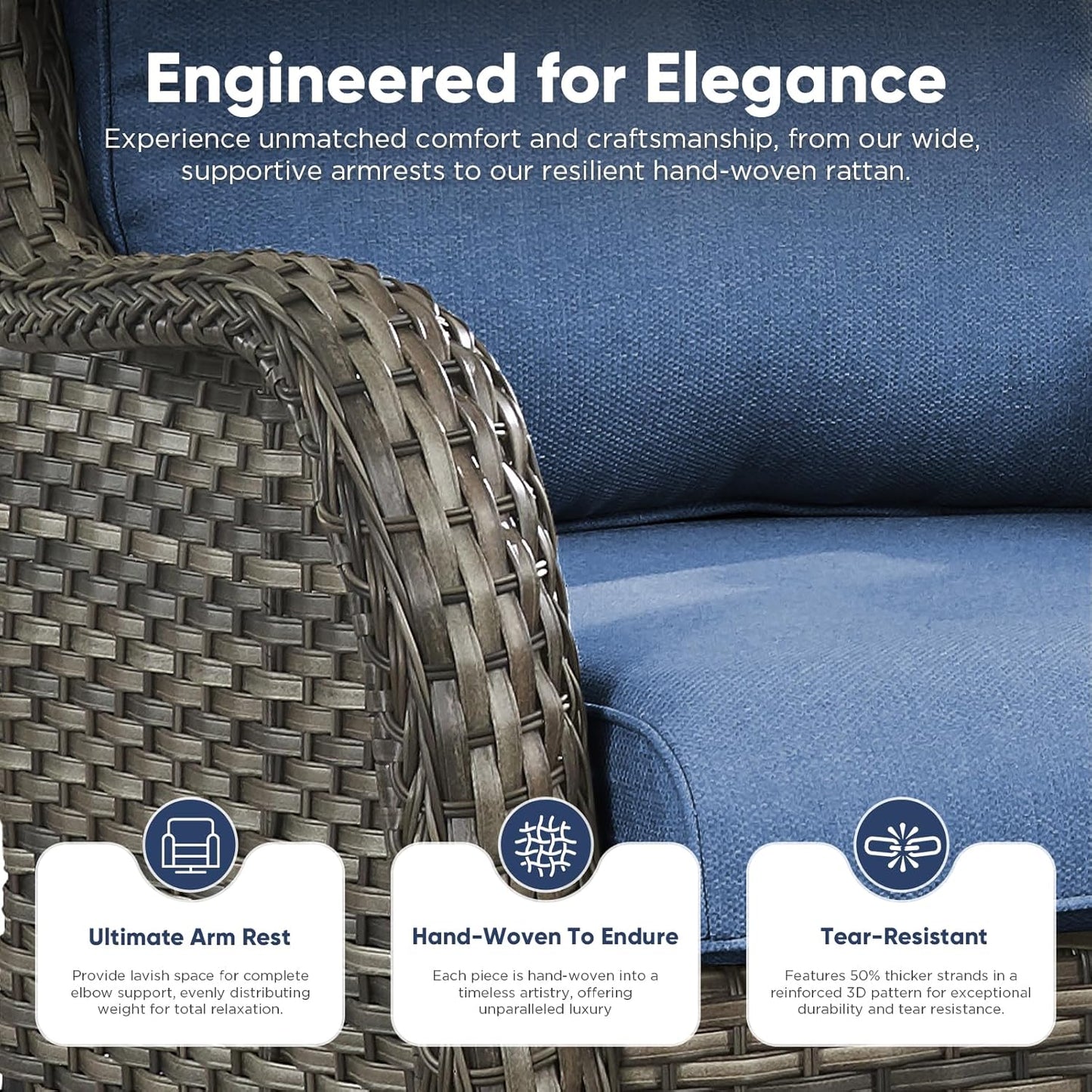 Belord Outdoor Swivel Chairs - Set of 2 All-Weather Wicker Rockers for Patio & Deck - Gray/Blue