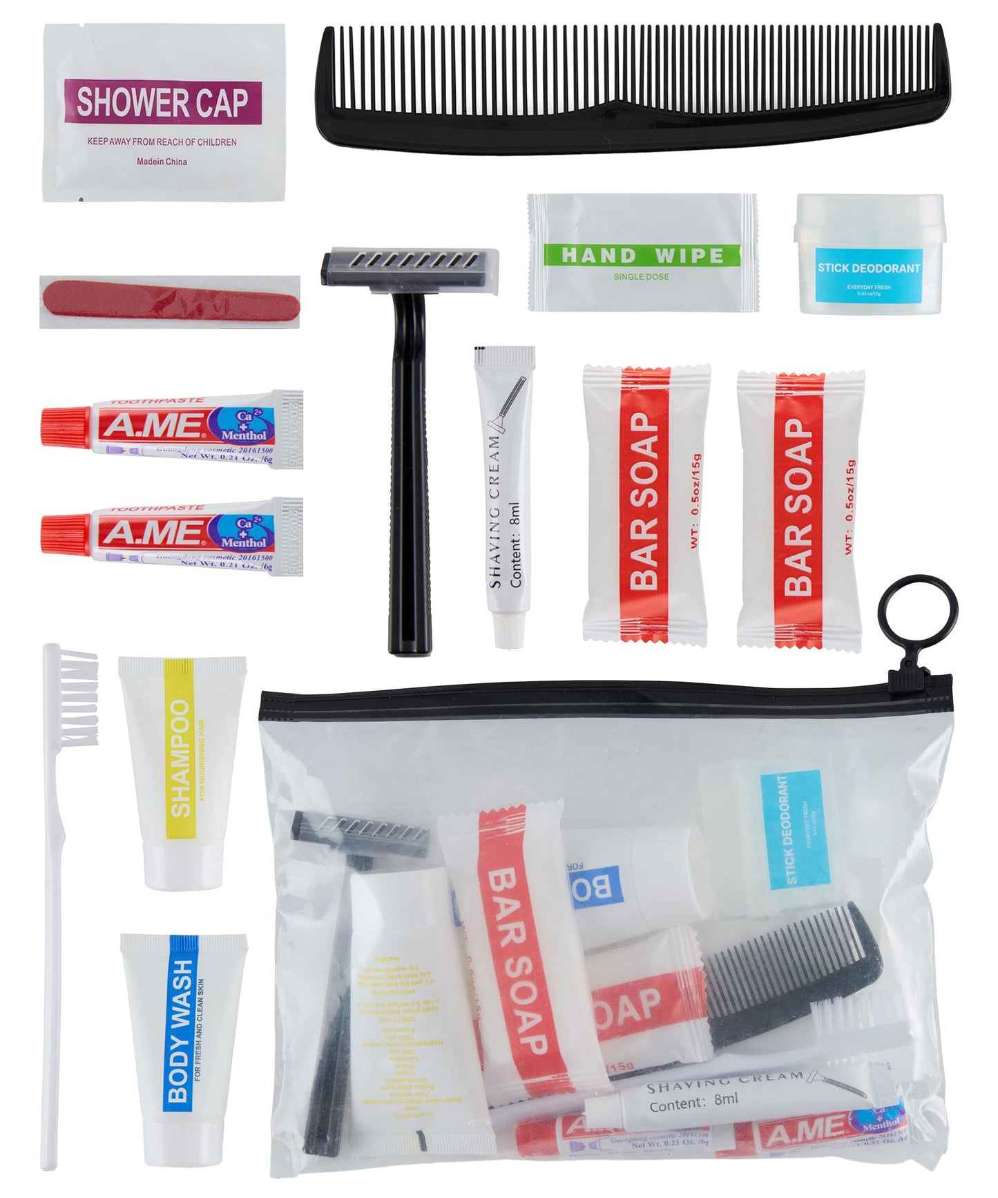 Wholesale Case of 50 Basic Hygiene Kits for Donations – Bulk Toiletry Supplies in Zip Pouch – Perfect for Donations Homeless Shelters, Relief Efforts & Charity Drives (50ct)