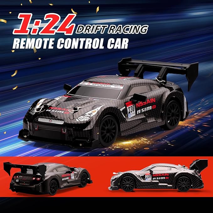 1:24 Scale RC Drift Car4WD 2.4GHz High Speed Racing Hobby Sport Toy Car Vehicle with LED LightsRacing and Drift Wheels for Adult Boys Girls Kids Gift (8601-Black)
