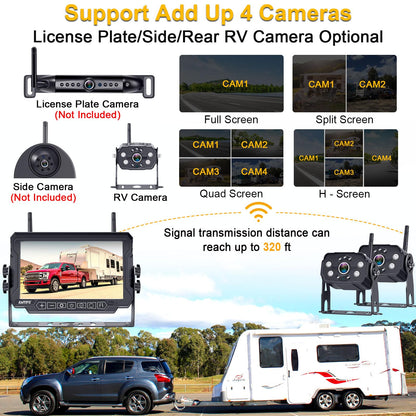 AMTIFO Wireless RV Backup Camera System - 2 HD 1080P Cameras with 7" Split-Screen Monitor,Compatible with Furrion Pre-Wired RVs,Loop Recording,Night Vision,Easy Install for Trailers Campers Trucks