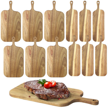 12 Pcs Wood Cutting Board Set with Handle, Acacia Wood Charcuterie Board, Small Size Long Wooden Charcuterie Board Paddle Cheese Board Serving Boards for Kitchen Meat, Pizza,Chees, 16.1×4.7", 15×7.5"