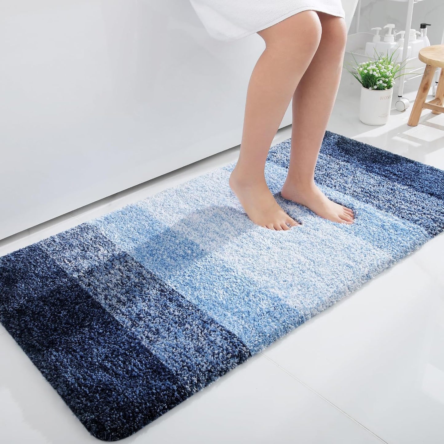 OLANLY Large Bathroom Rugs - Extra Soft Microfiber Mat 44x32 | Quick Dry, Machine Washable, Navy