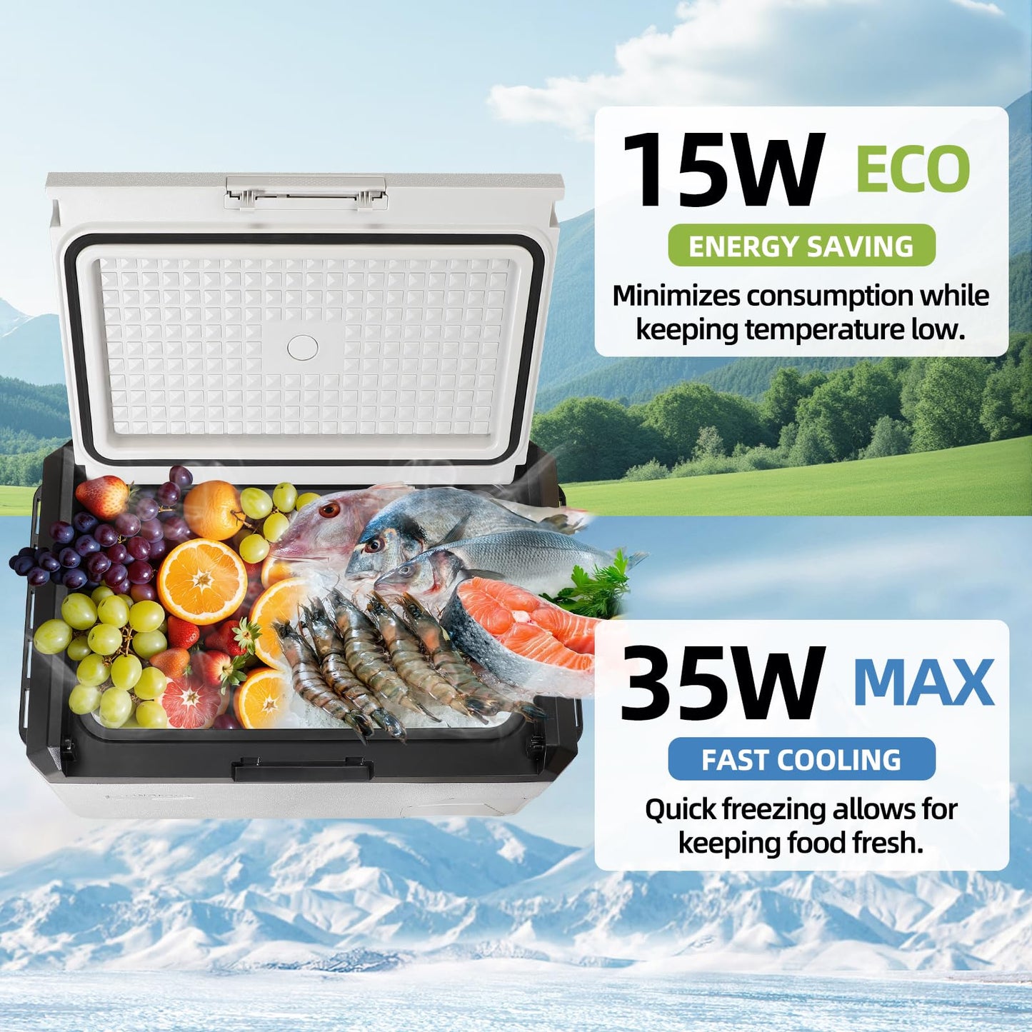 12V Car Refrigerator, 22QT Portable Freezer Compressor Cooler with Reversible Door, 100–240V AC / 12V / 24V DC Powered, for Truck Van RV Camper SUV Travel Camping Road Trips Tailgating,-4℉-50℉