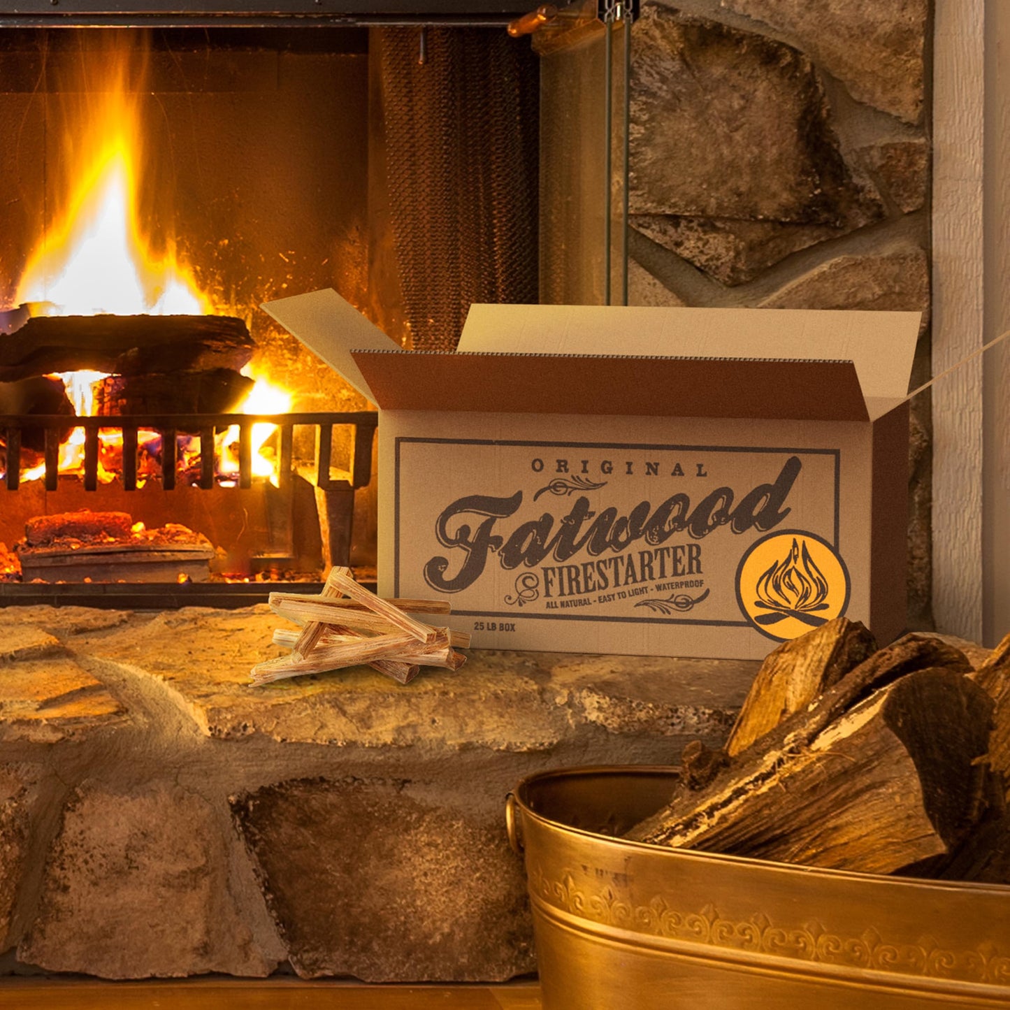 Fatwood Fire Starter Sticks 25-lb Box 2-Pack - Indoor or Outdoor 100% All Natural Pine Fire Starters for Campfires, Fireplace, Firepit, Wood Stove, or BBQ Grill - Kindling Wood Firewood by Pure Garden