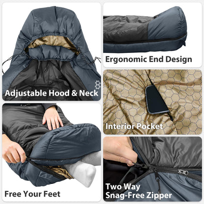 GEERTOP Portable Mummy Sleeping Bag with Graphene Lining for Adults Cold Weather 27°F to 40°F, Lightweight & Water-Resistant, Warm Compact for Camping Backpacking Hiking