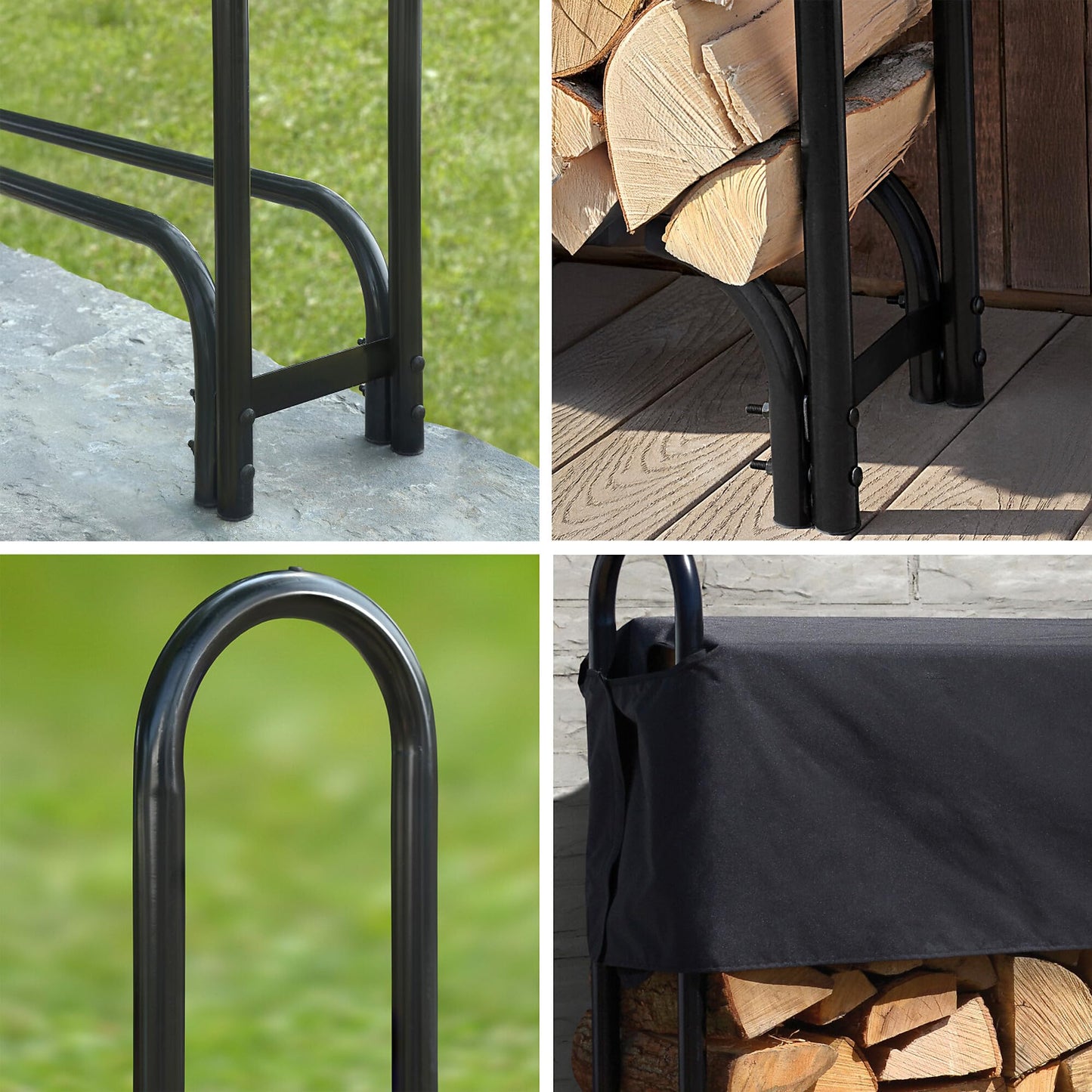 ShelterLogic 12' Adjustable Heavy Duty Outdoor Firewood Rack with Steel Frame Construction and Water-Resistant Cover
