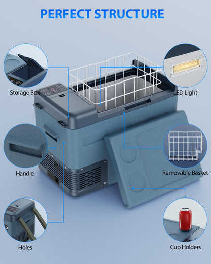 Aeitto 12 Volt Car Refrigerator 30Quart Car Fridge Freezer Electric Cooler Portable Cooler 12V Fridge RV Refrigerator -4℉-68℉ Temp Control 12/24V DC & 100-240V AC for Travel, Camping, RV, Road