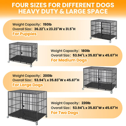 GarveeHome 49" Heavy Duty Metal Dog Crate - Escape Proof Kennel with Wheels, 3-Door Large Dog Cage & Removable Tray for Large and Medium Breed Dogs, Black