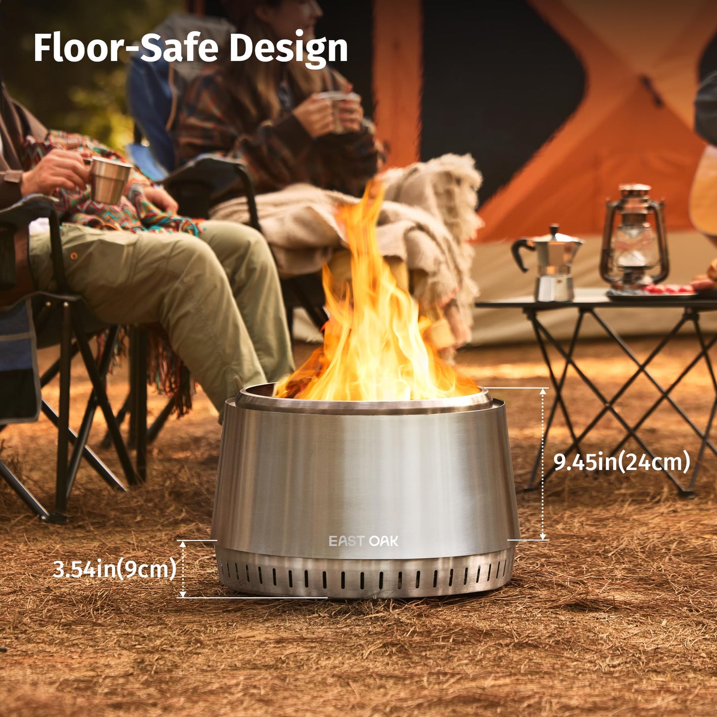 East Oak Fuoco Smokeless Fire Pit 21'' for Patio and Outdoor, Stainless Steel Firepit Wood Burning Fireplace with Carrying Bag, Portable Outdoor Fire Pit with Stand & Removable Ash Pan for Outside