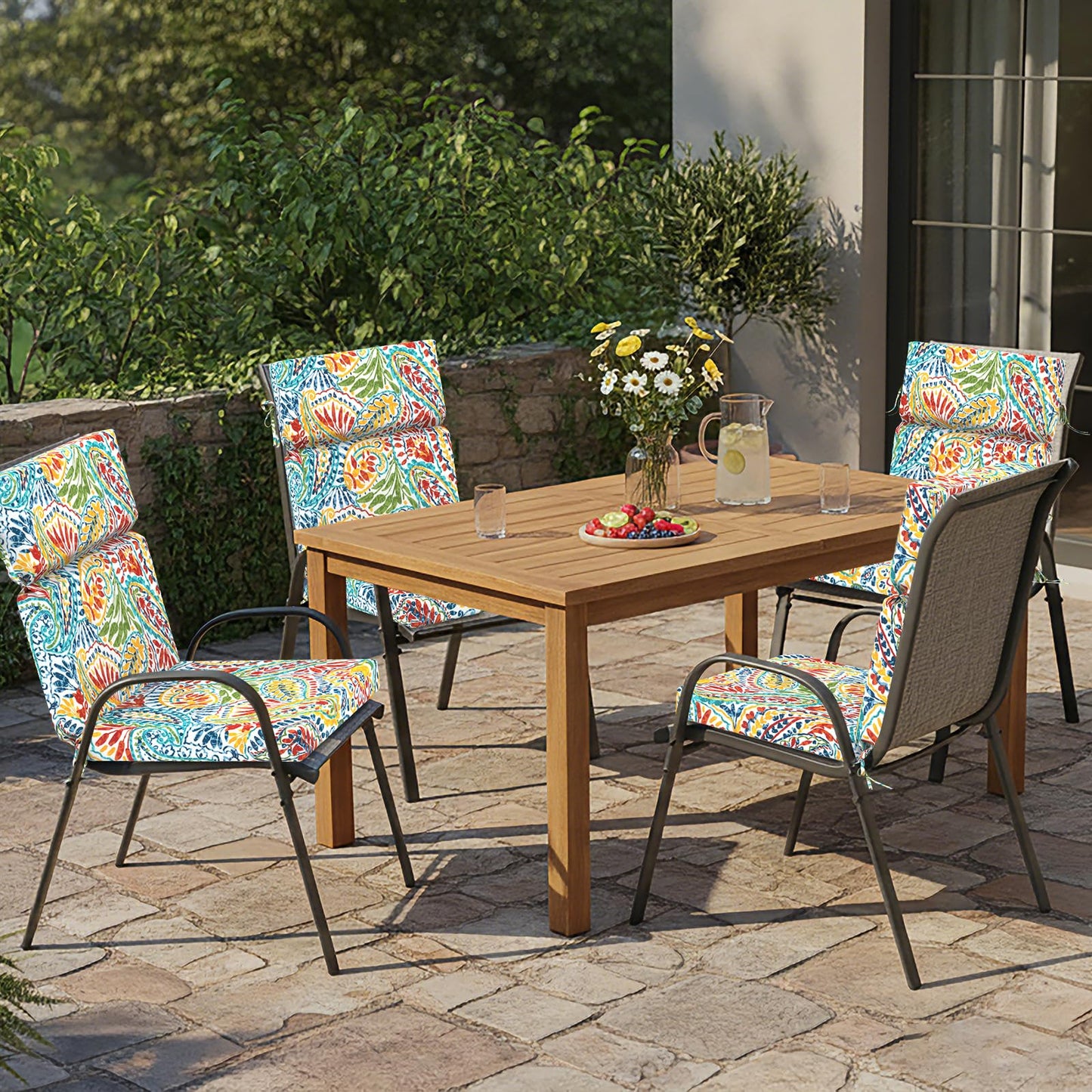 DYTXIII Outdoor High Back Chair Cushions Set of 2, 44"x22" Water Repellent Patio Seat Cushions with Elastic Sponge, All Weather Chair Pads for Rocking, Dining Chairs, Patio Furniture - Paisley Multi