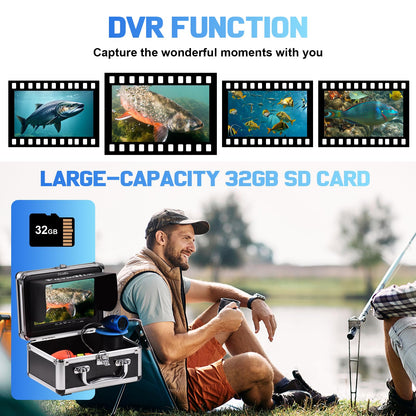 1200TVL HD Underwater Ice Fishing Camera with DVR (Includes 32GB Card) & 7" 1024x600 Monitor, 30m Cable, 10000mAh, 12 White+12 IR LEDs, Aluminium Case