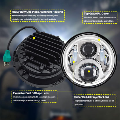 AlyoNed 7 inch Motorcycle LED Headlight 4.5" Fog Passing Lights DOT Kit Compatible with Harley Davidson Fat Boy Street Glide Heritage Softail Road King Switchback Electra Glide Ultra Classic Chrome