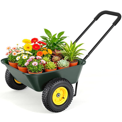 Ultym 2 Wheel Wheelbarrow, Dual-Wheel Garden Dump Cart with 10" Non-Slip Pneumatic Tires & Ergonomic Padded Handle, Heavy-Duty Home Utility Yard Cart Wagon with 3 Cu Ft Capacity for Lawn, Gardening