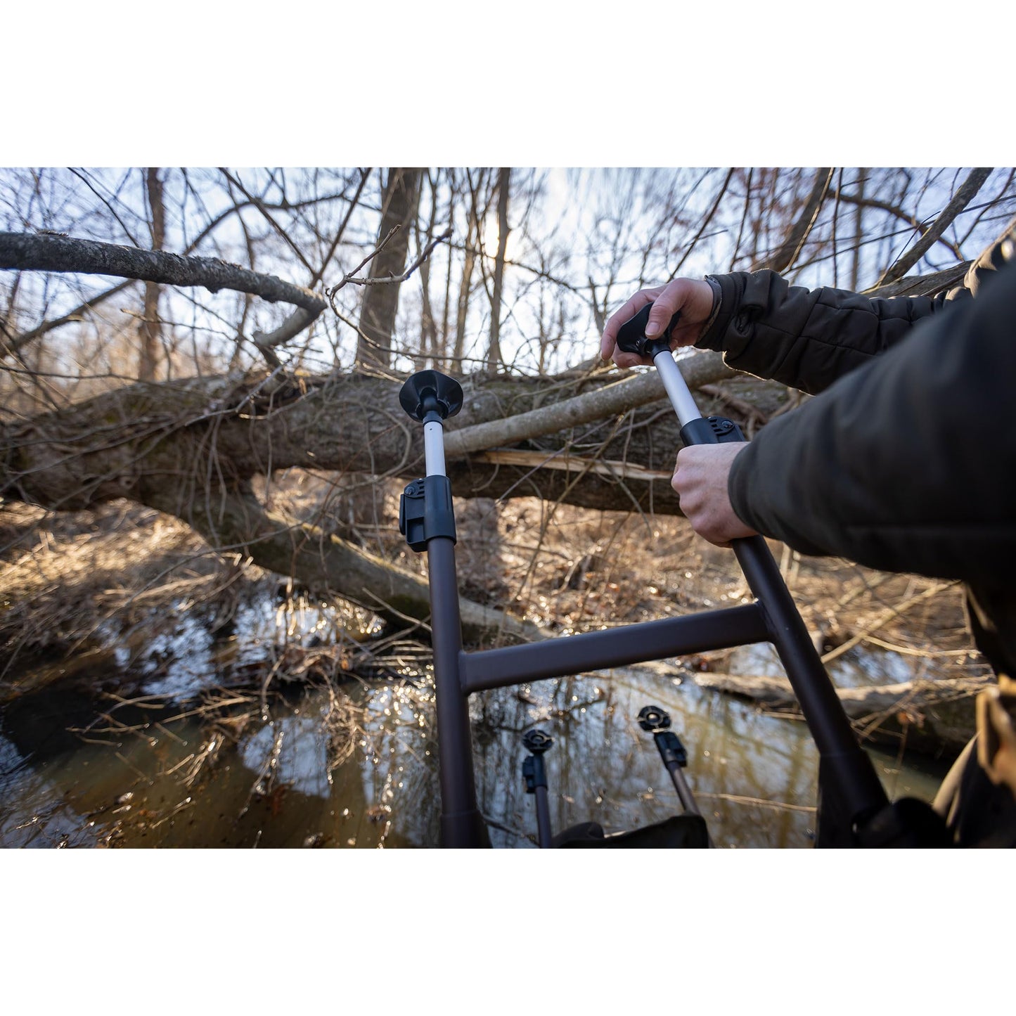 Momarsh Lightweight Adjustable Mobile Bench Seat | Weather-Proof Bench Seat with Breathable, Quick Dry Mesh, Removable Pocket, Drink Holder, and Adjustable Carry Strap | Must Have Hunting Gear