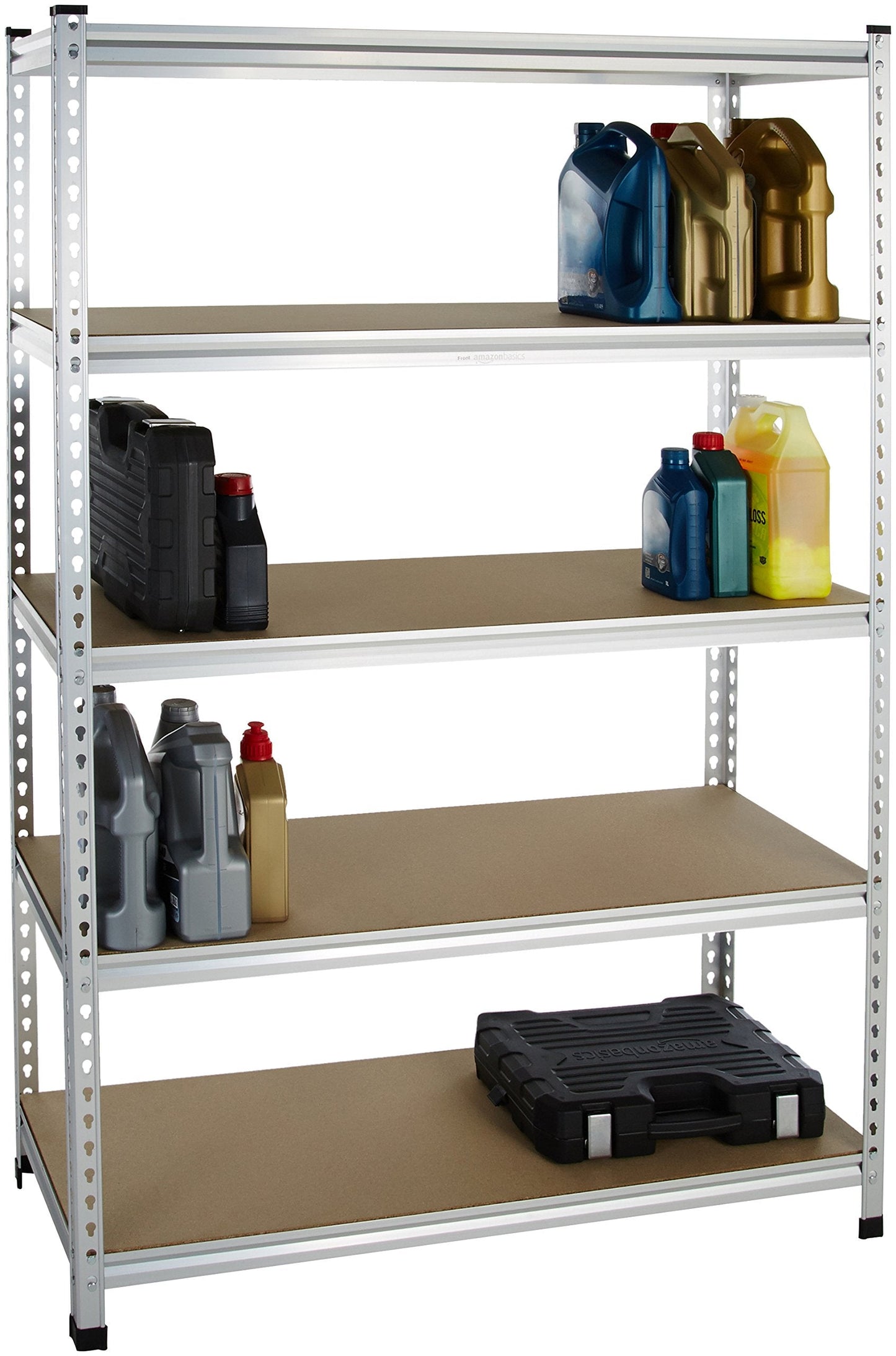 Amazon Basics 5-Tier Medium Duty Garage Shelving Unit, Sturdy Adjustable Storage Shelves, Easy to Assemble, 48" x 18" x 72", Aluminum